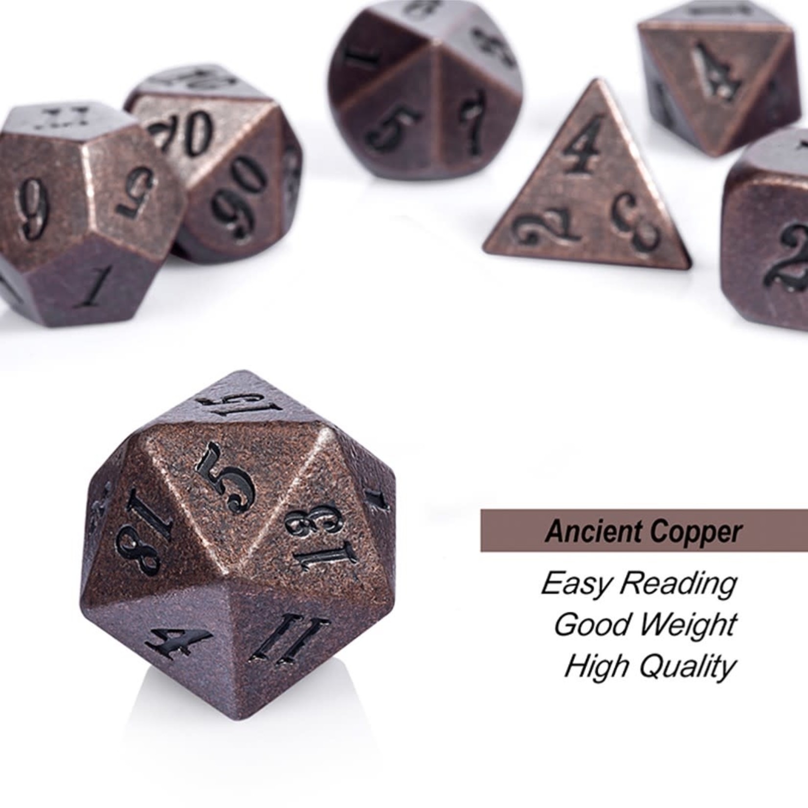 Dice Habit Crude Copper Metal Polyhedral 7 die set