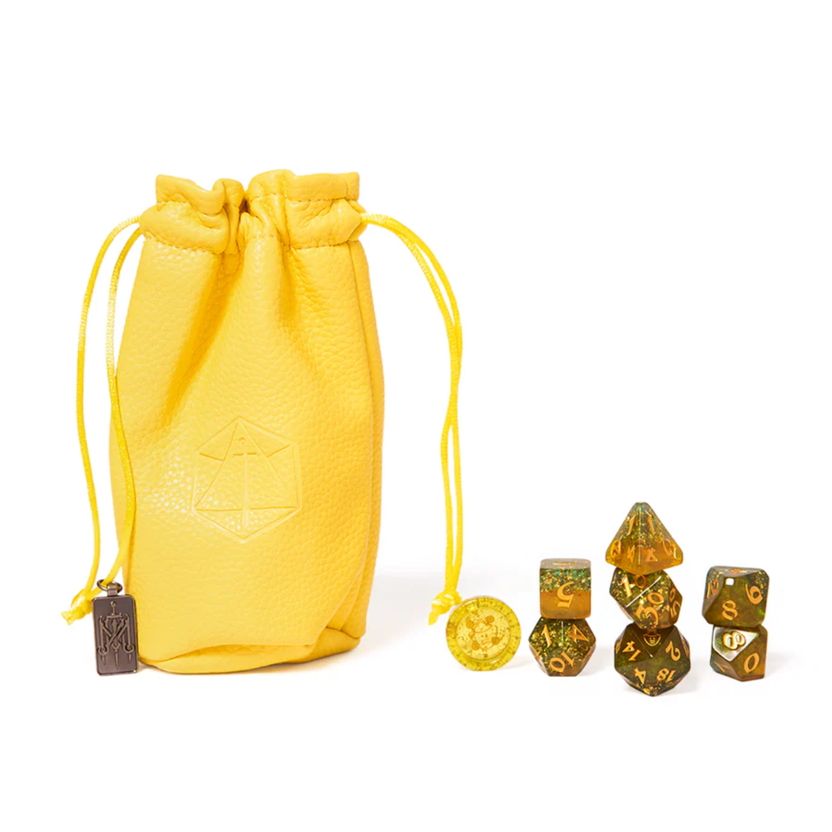 Darrington Press Guild Mighty Nein Nott the Brave Yellow and Green w/ Gold Polyhedral 7 die set