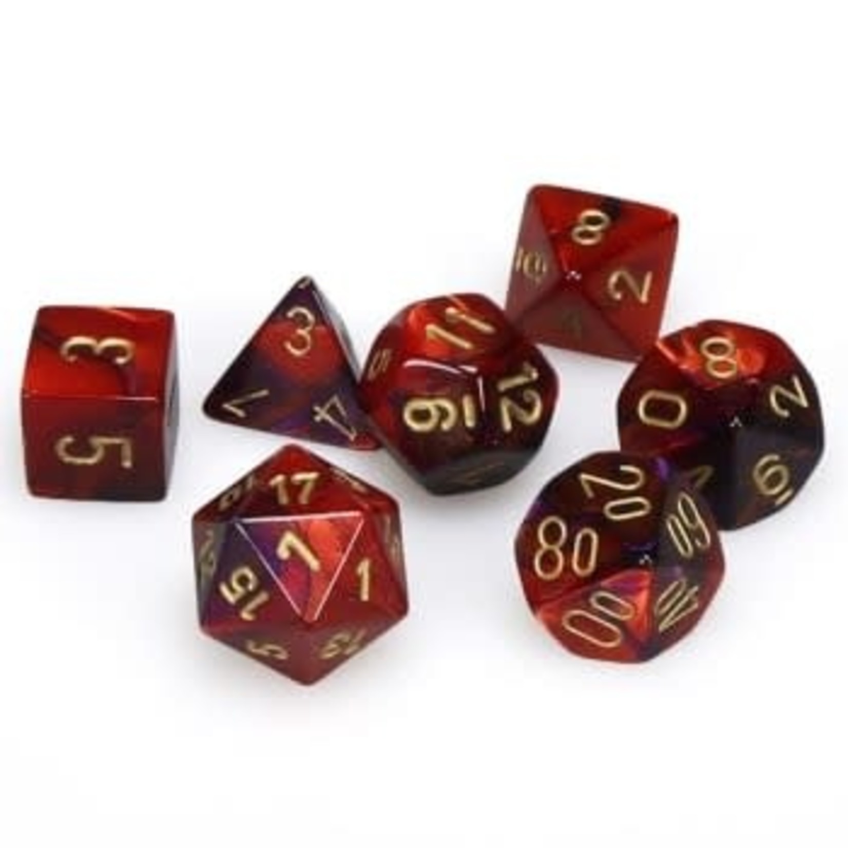 Chessex Chessex Gemini Mini Purple and Red w/ Gold Polyhedral 7 die set