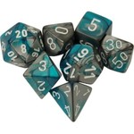 Chessex Chessex Gemini Mini Steel and Teal w/ White Polyhedral 7 die set