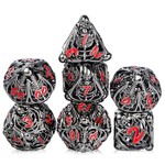 Dice Habit Hollow Dice Set Skeleton Gunmetal and Red Polyhedral 7 die set