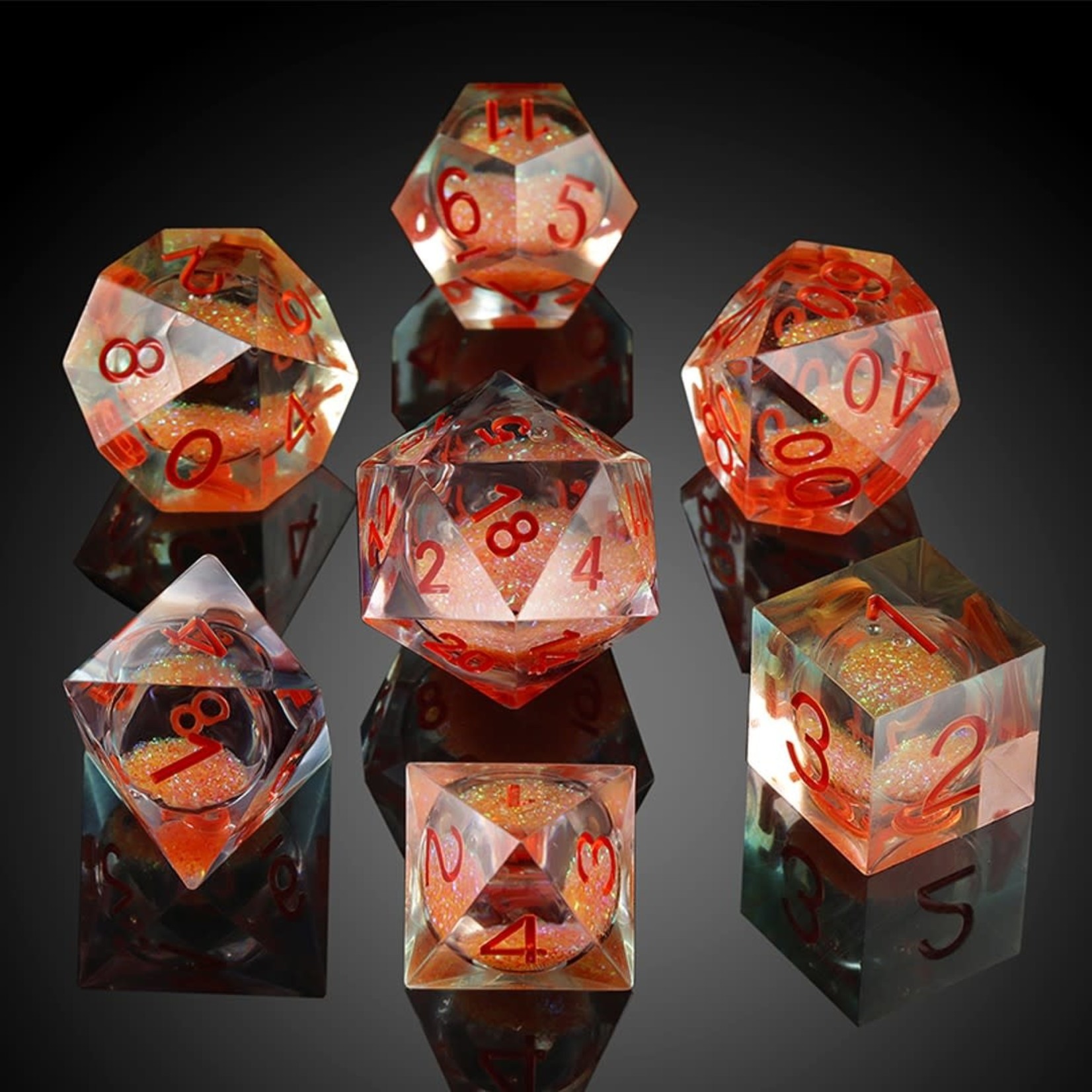 Dice Habit Liquid Core Coral Polyhedral 7 Die Set