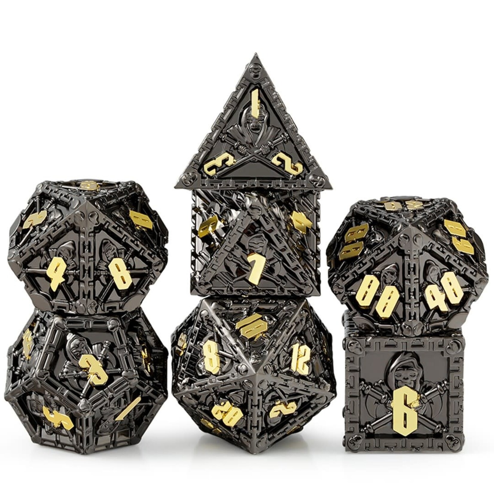 Dice Habit Reaper Black and Gold Metal Enamel Polyhedral 7 die set