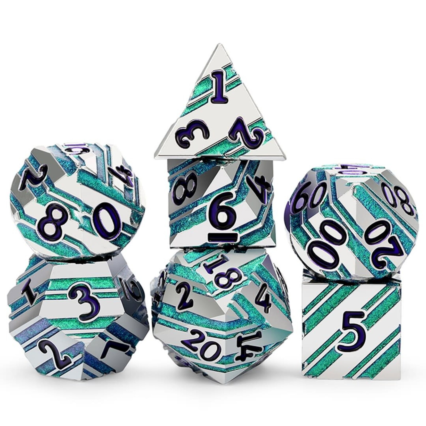 Dice Habit Stripe Dice Caribbean Metal Enamel Polyhedral 7 die set