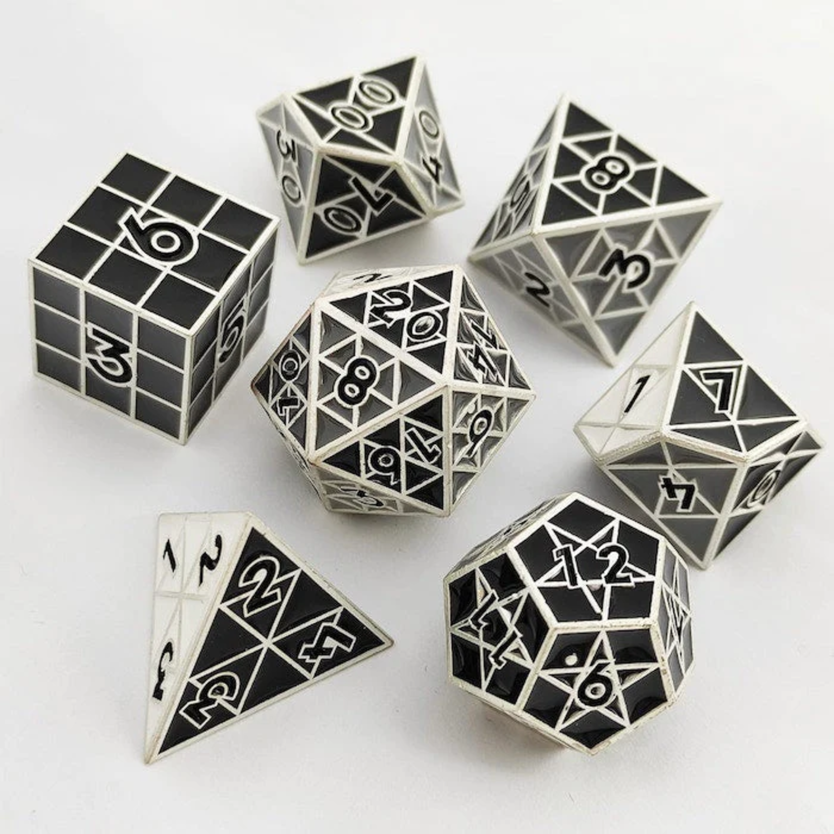 Foam Brain Games Puzzle Cube Shades of Gray Metal RPG dice 8 die set