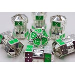 Foam Brain Games Dice 51 Neon Diamonds Green CCG Metal Dice 7 die set