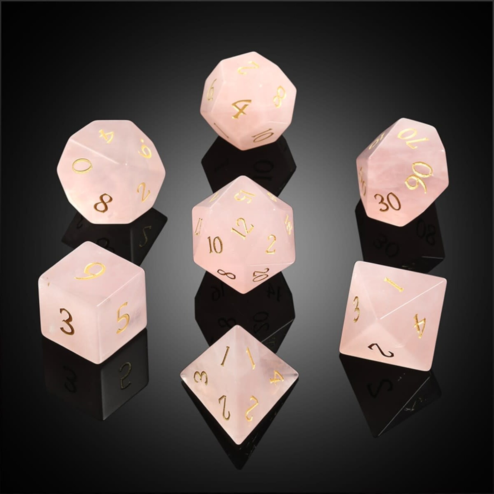 Dice Habit Gemstone Rose Quartz Polyhedral 7 die set