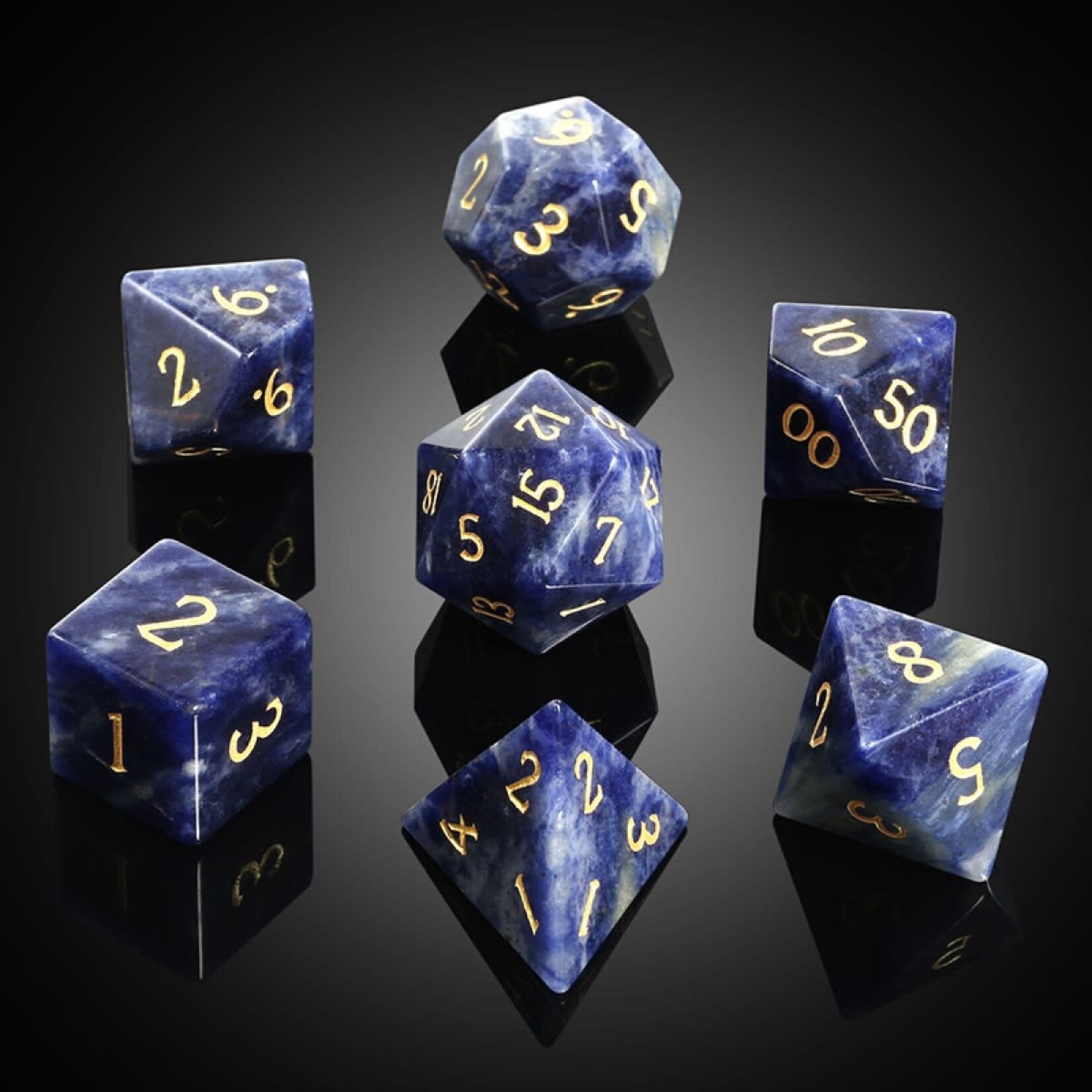 Dice Habit Gemstone Sodalite Natural Polyhedral 7 die set