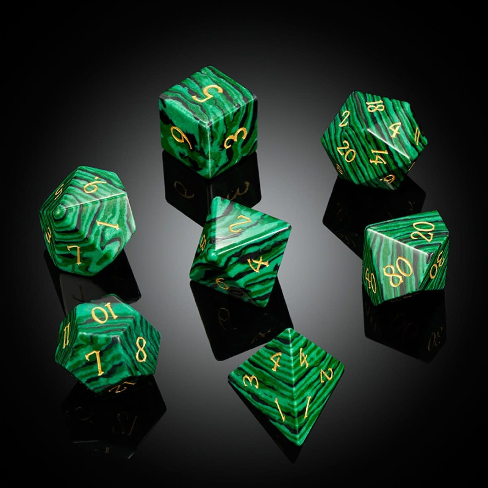 Dice Habit Gemstone Malachite Synthetic Polyhedral 7 die set