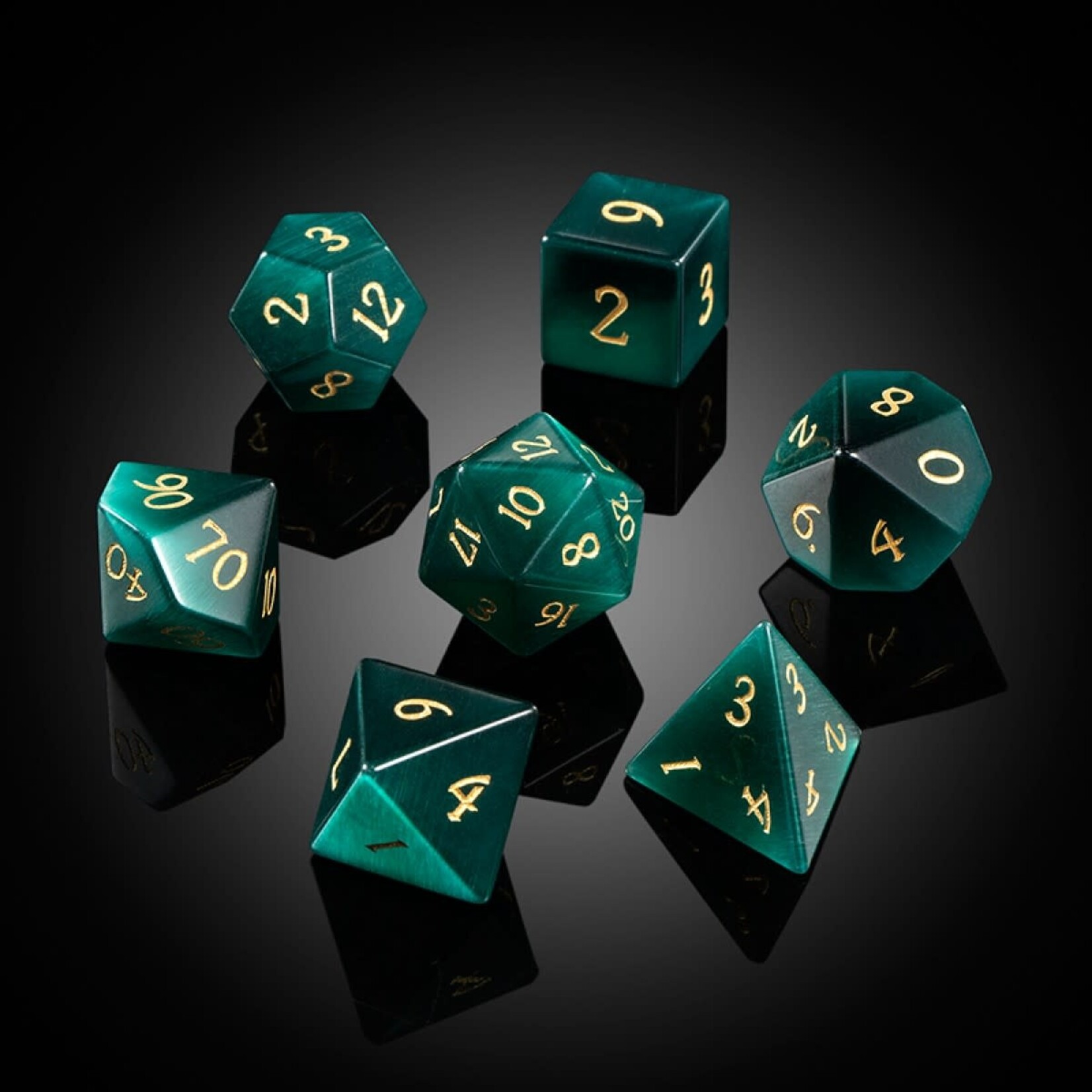 Dice Habit Gemstone Green Cat's Eye Synthetic Polyhedral 7 die set