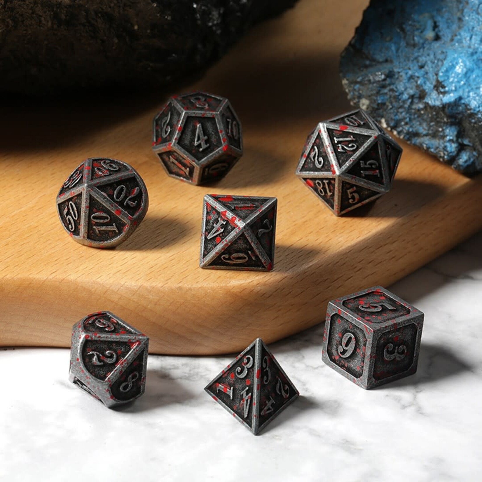 Dice Habit Blood and Iron Metal and Enamel Polyhedral 7 die set