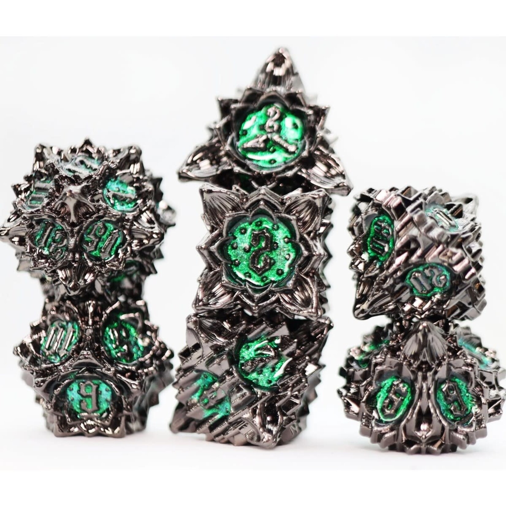 Foam Brain Games Floral Starburst Midnight Forest Metal RPG dice 7 die set