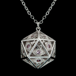 HYMGHO Dragon's Eye d20 Necklace Silver with Pink Gems