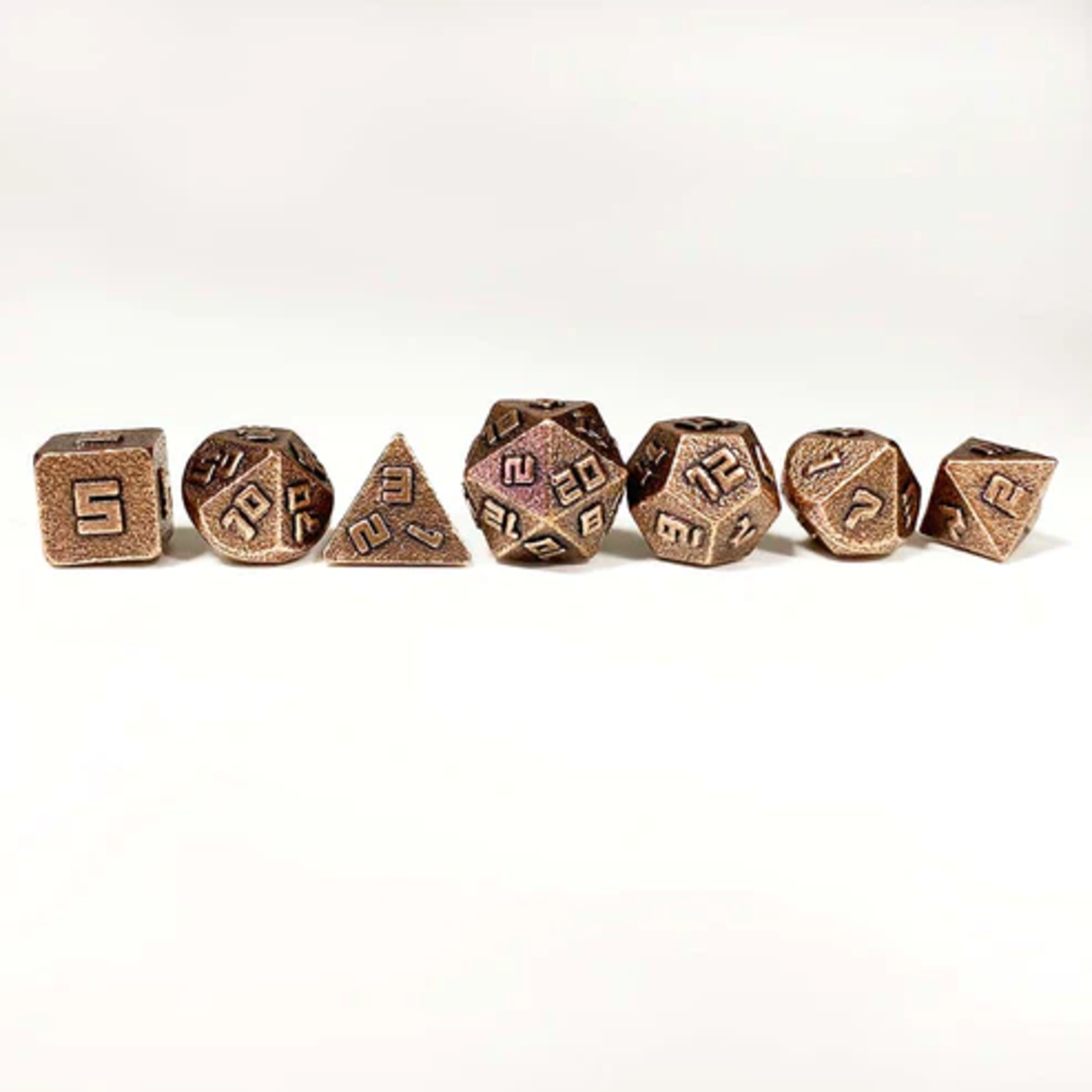 HYMGHO 10 mm Mini Metal Ancient Copper RPG Polyhedral 7 Die Set