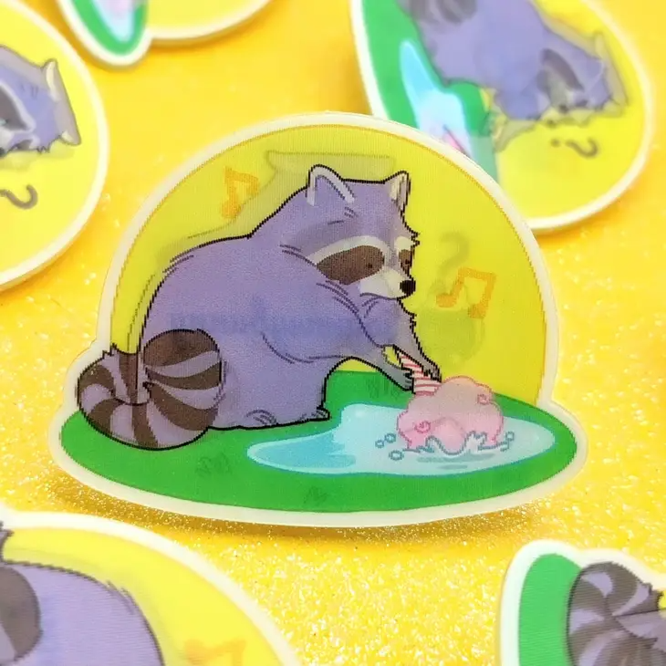 Raccoon Washing Cotton Candy Lenticular Acrylic Pin Guardian Games