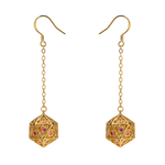 HYMGHO Dragon's Eye d20 Earrings Gold with Red Gems