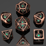 HYMGHO Hymgho Hollow Dragon's Eye Ancient Copper w/ Emerald Green Polyhedral 7 die set