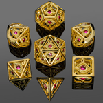 HYMGHO Hymgho Hollow Dragon's Eye Shiny Gold w/ Ruby Red Gems Polyhedral 7 die set