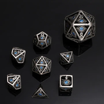 HYMGHO Hymgho Hollow Mini Dragon's Eye Ancient Silver w/ Blue Gems 10 mm Polyhedral 7 die set