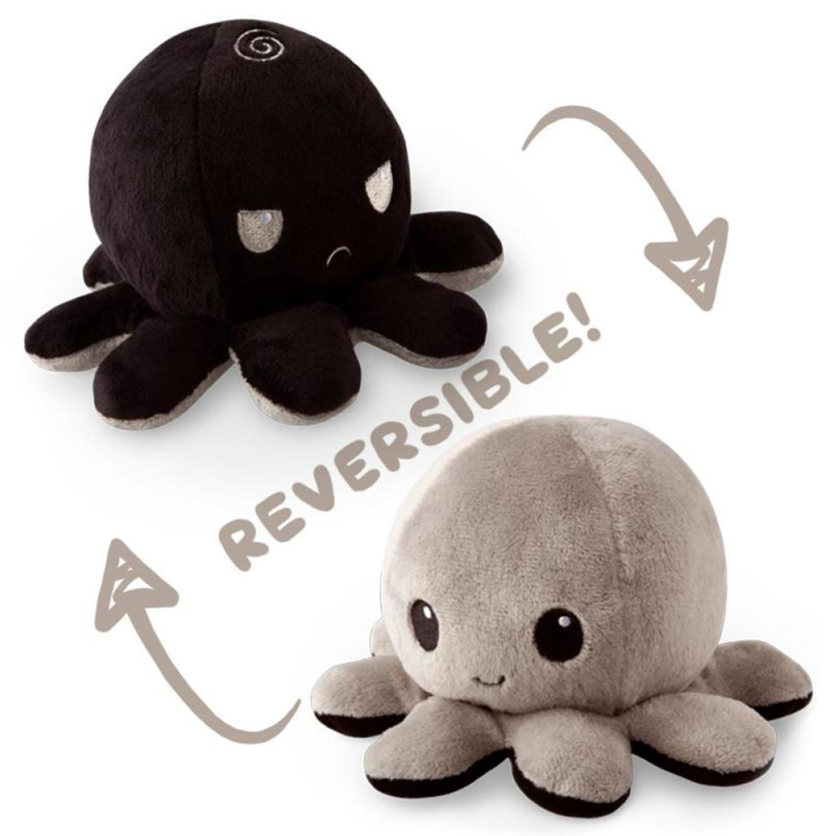 Tee Turtle Reversible Octopus Plushie Black and Gray