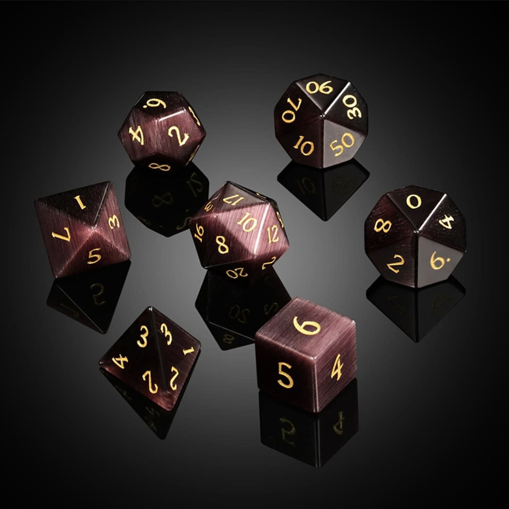 Dice Habit Gemstone Maroon Cat's Eye Synthetic Polyhedral 7 die set