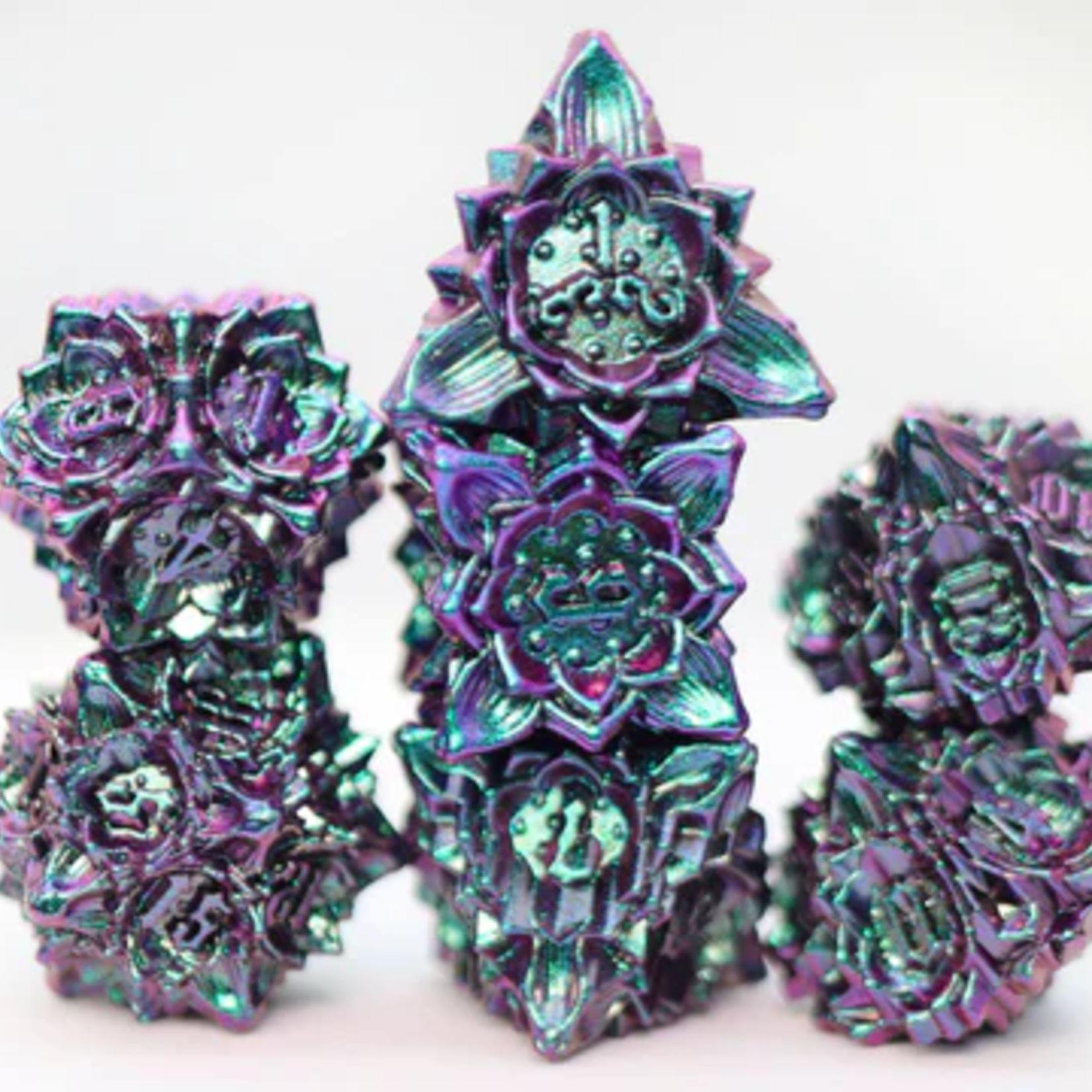 Foam Brain Games Floral Starburst Mystic Marigold Metal RPG dice 7 die set