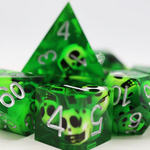 Foam Brain Games Sharp Edge Green Skulls Resin RPG Dice 7 die set