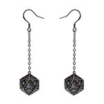 HYMGHO Dragon's Eye d20 Earrings Gunmetal w/ Purple Gems