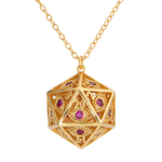 HYMGHO Dragon's Eye d20 Necklace Gold w/ Ruby Gems