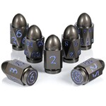 Dice Habit Bullet Blue and Gunmetal Metal and Enamel Polyhedral 7 die set