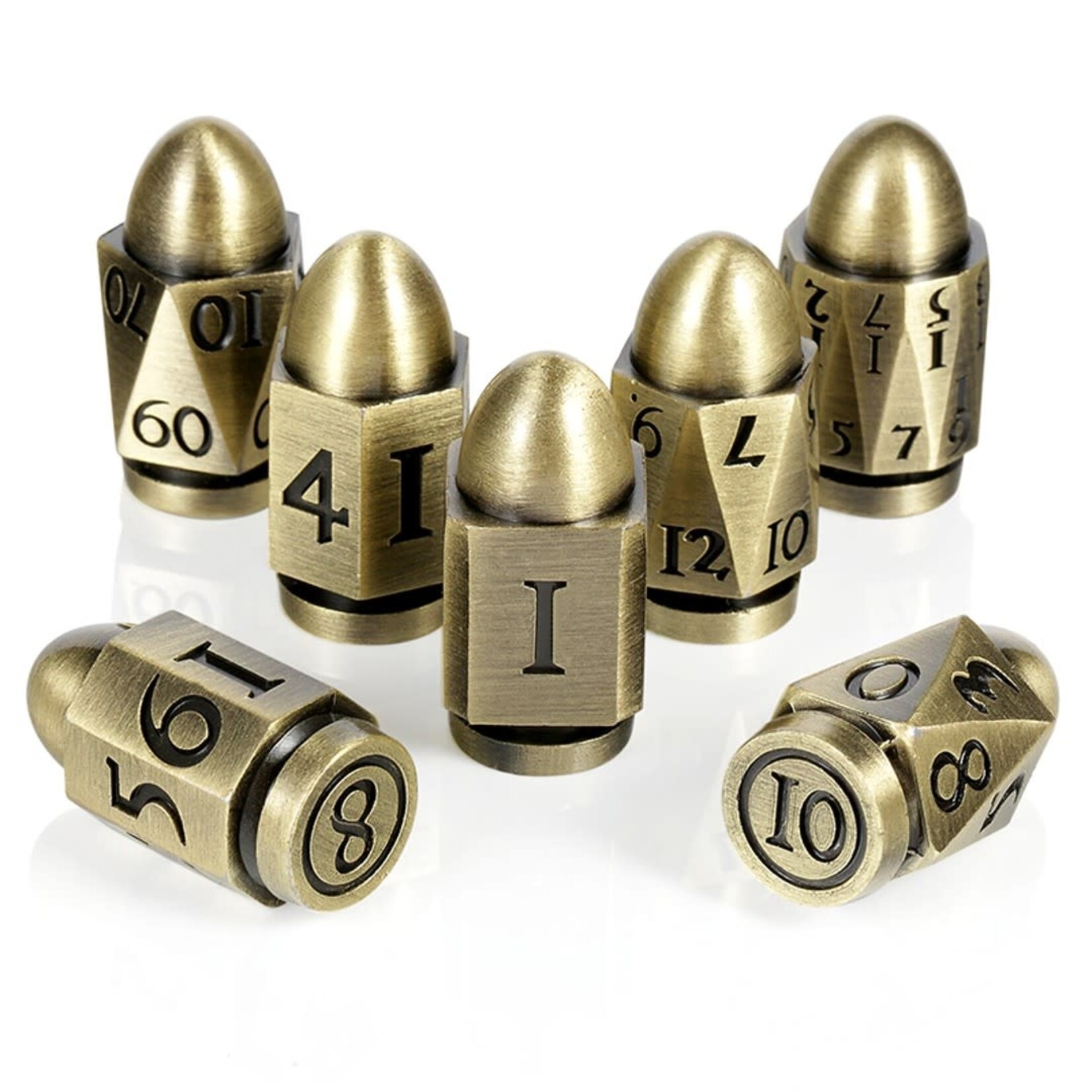 Dice Habit Bullet Brass Metal and Enamel Polyhedral 7 die set
