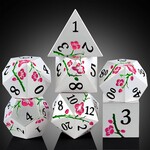 Dice Habit Sakura Silver and Pink Metal and Enamel Polyhedral 7 die set