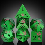 Dice Habit Sakura Green and Pink Metal and Enamel Polyhedral 7 die set