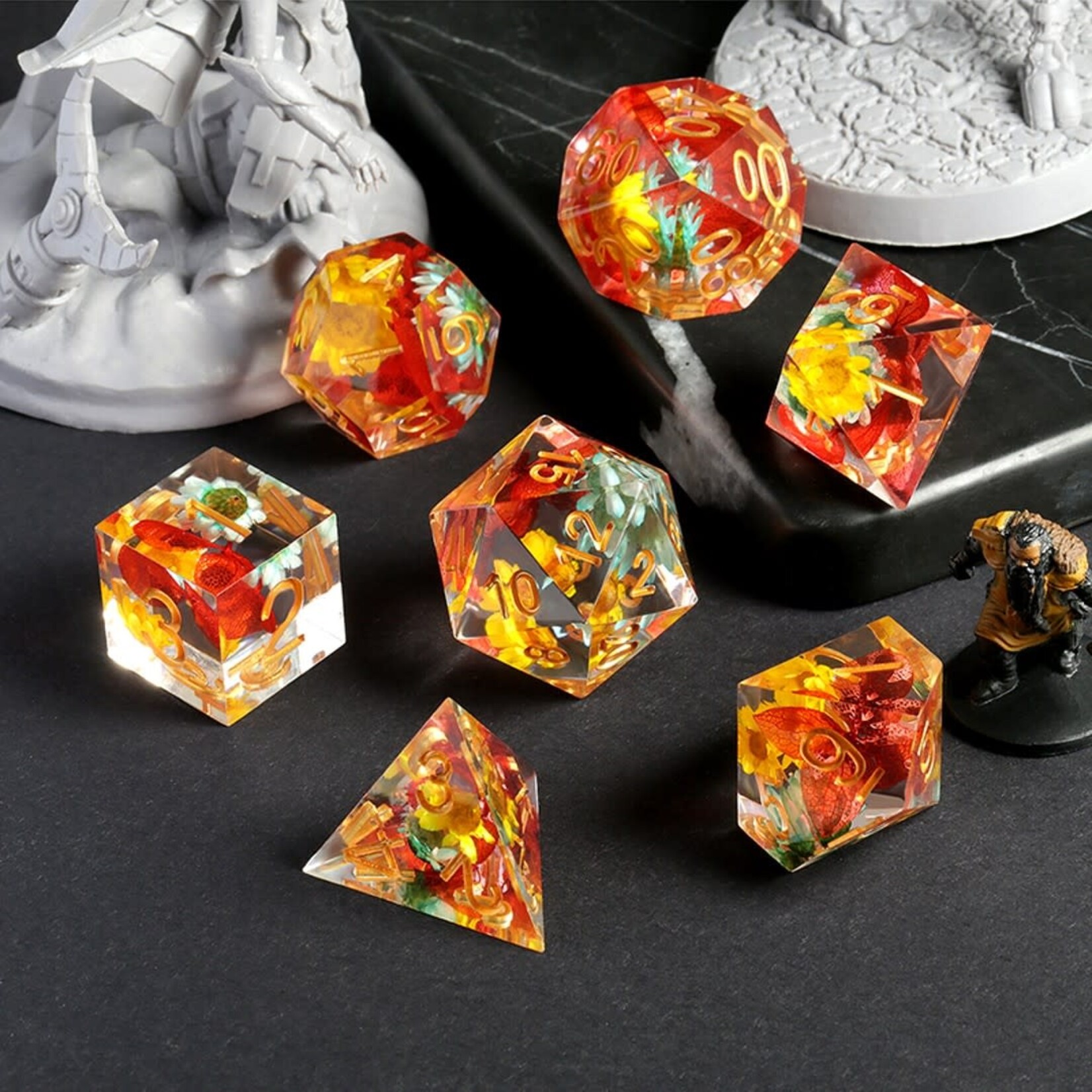 Dice Habit Sharp Edge Amber Polyhedral 7 Die Set