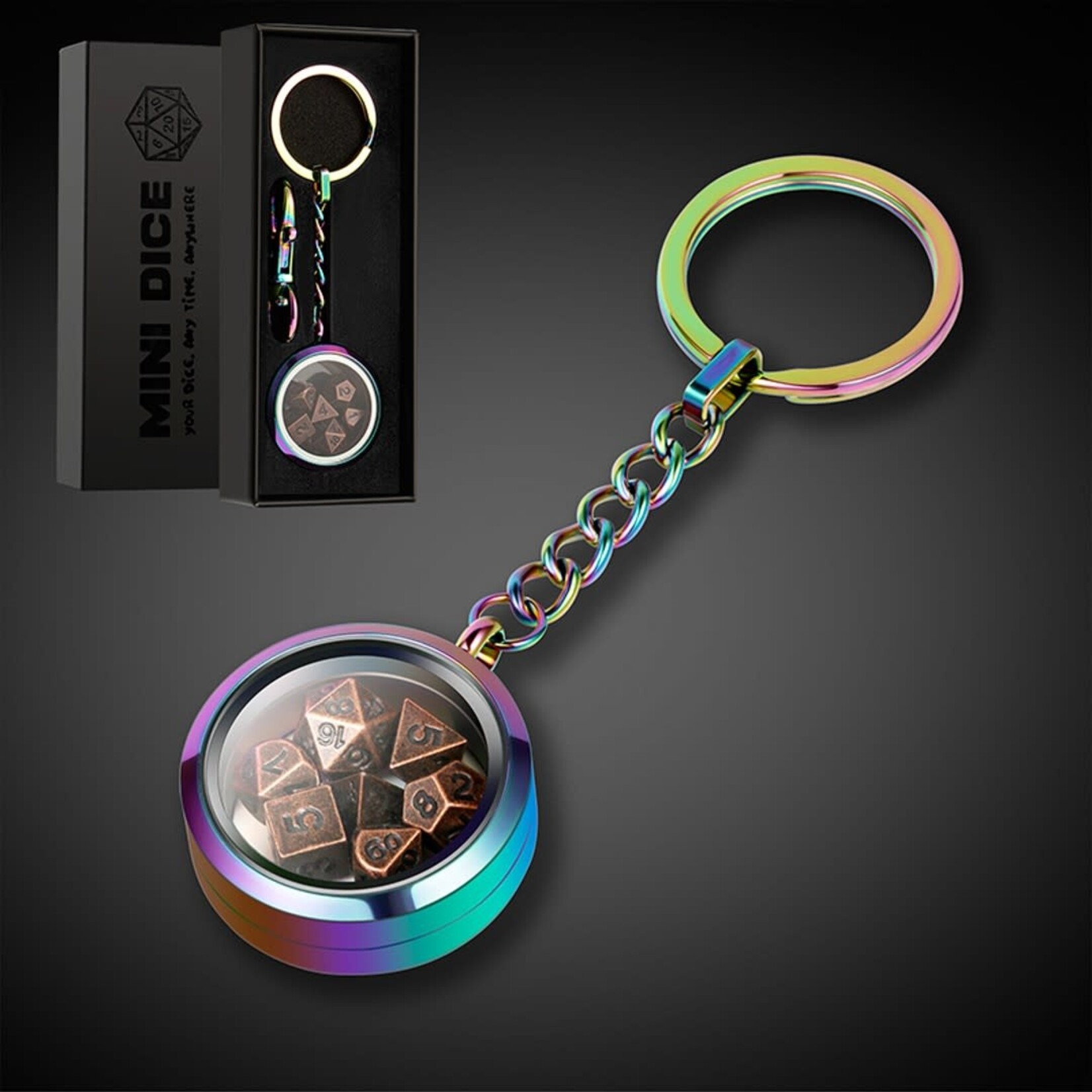 Dice Habit Mini Dice Keychain Iridescence Polyhedral 7 die set