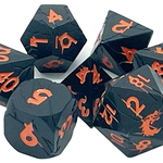 Old School Dice Old School Orc Forged Matte Black w/ Orange Metal RPG Dice 7 die Set