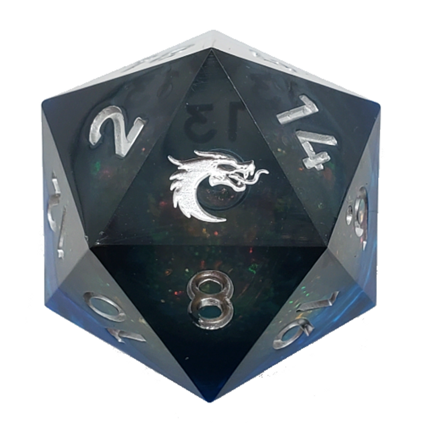 Old School Dice Old School Sharp Edged 35 mm d20 Liquid Infused Midnight Fury