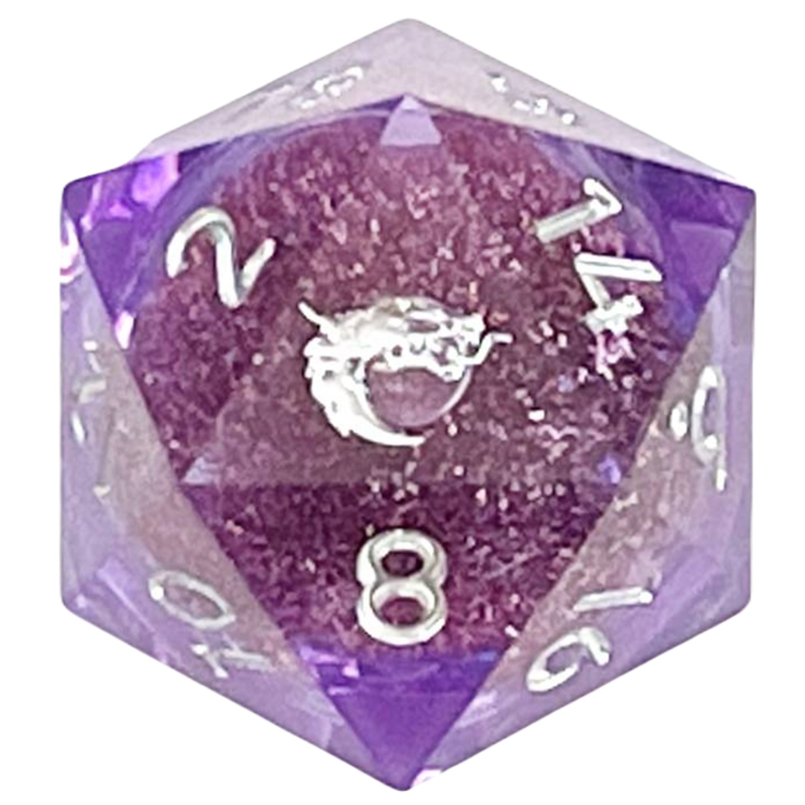 Old School Dice Old School Sharp Edged 35 mm d20 Liquid Infused Amethyst Fury