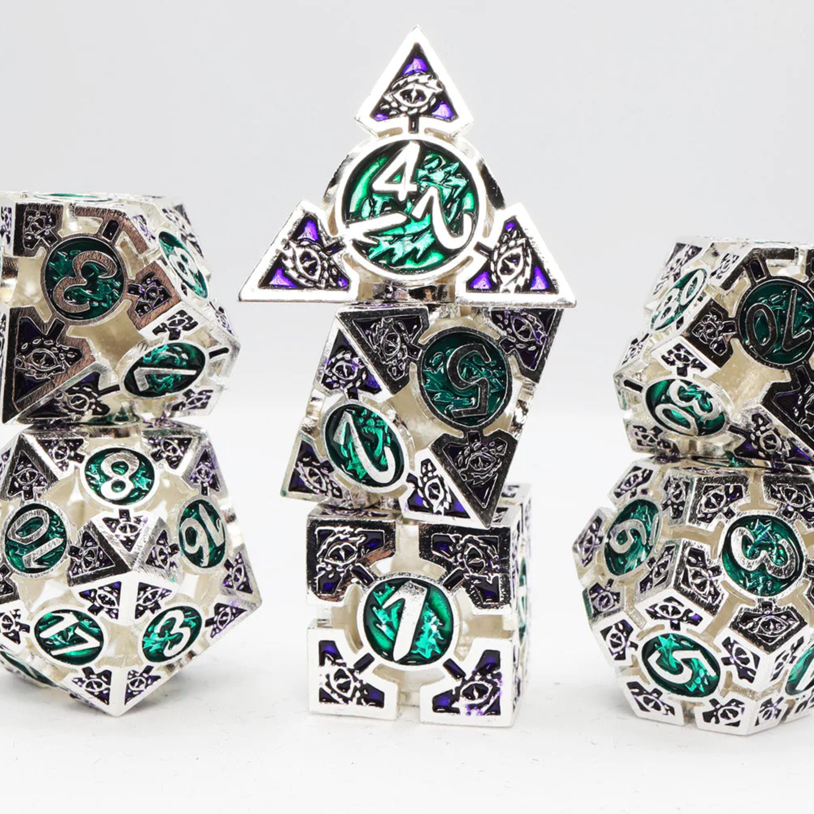 Foam Brain Games Oculus Angelic Metal RPG dice 7 die set