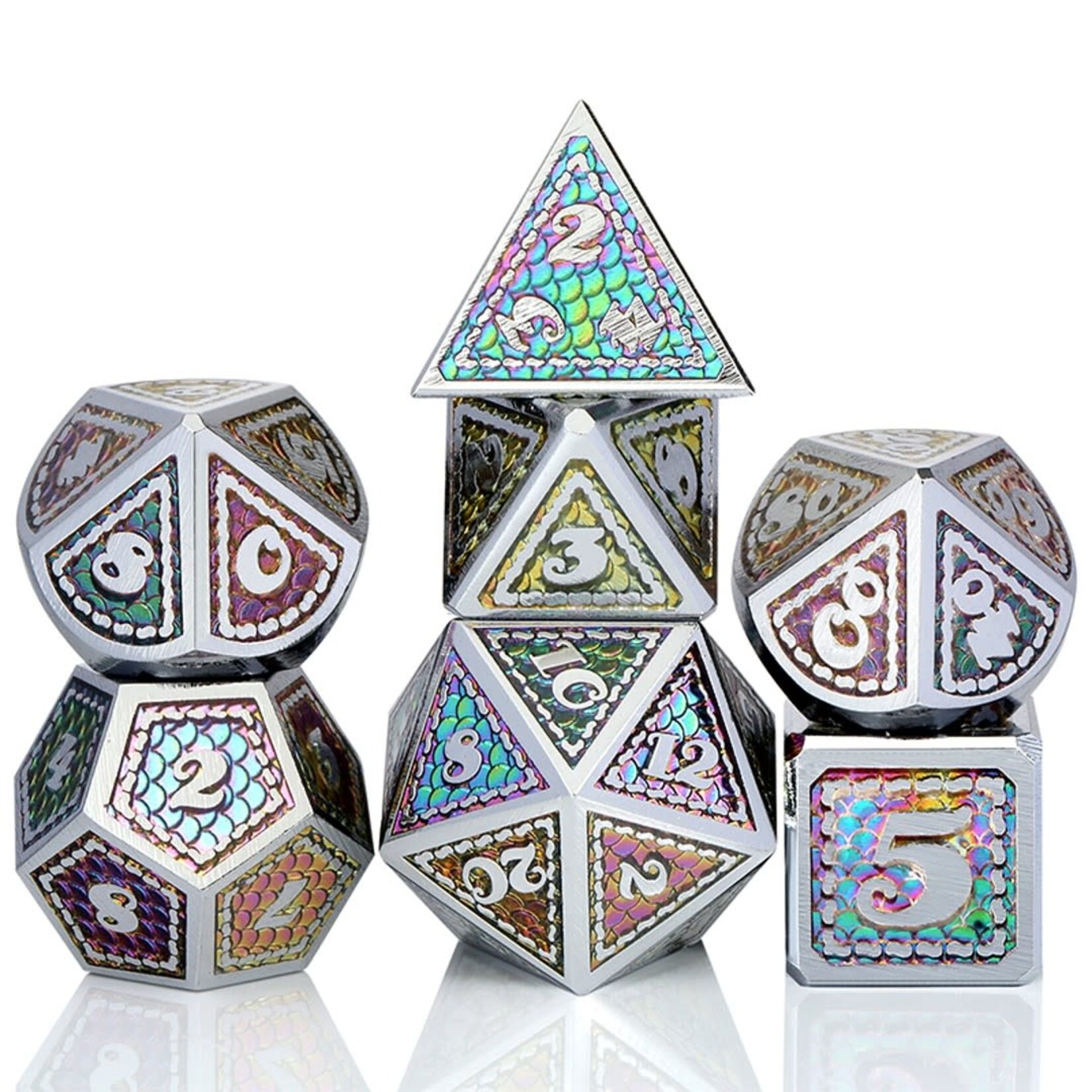 Dice Habit Rainbow Scale Metal and Enamel Polyhedral 7 die set