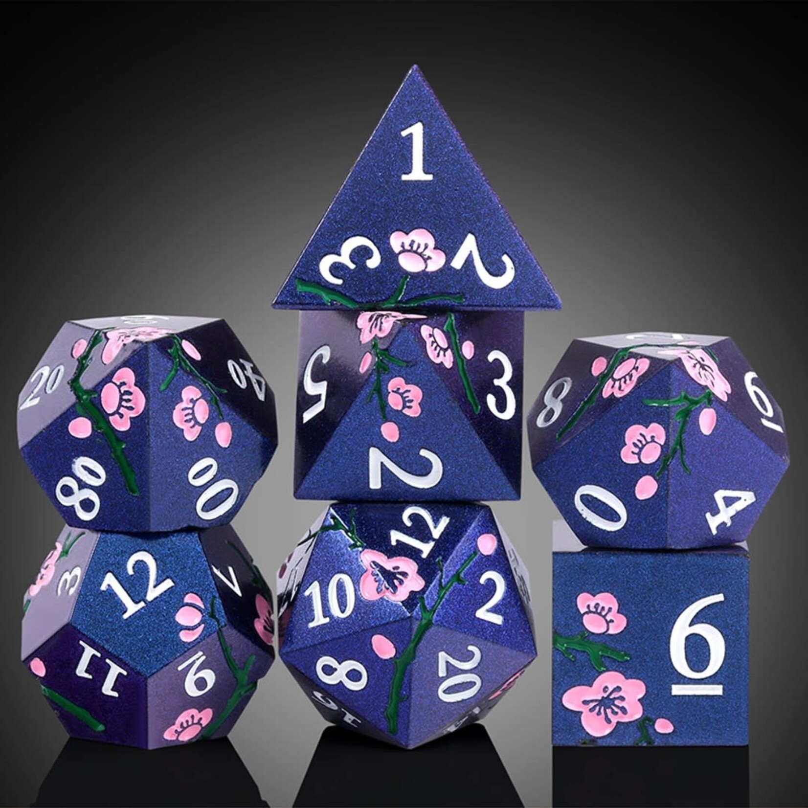 Dice Habit Sakura Blue and Pink Metal and Enamel Polyhedral 7 die set