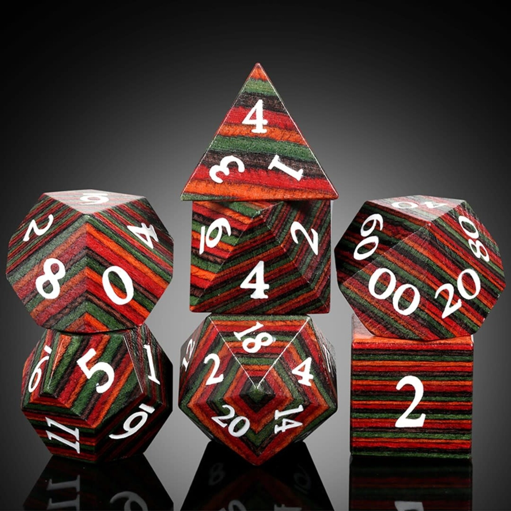 Dice Habit Wooden Dice Set Rainbow Wood Polyhedral 7 die set