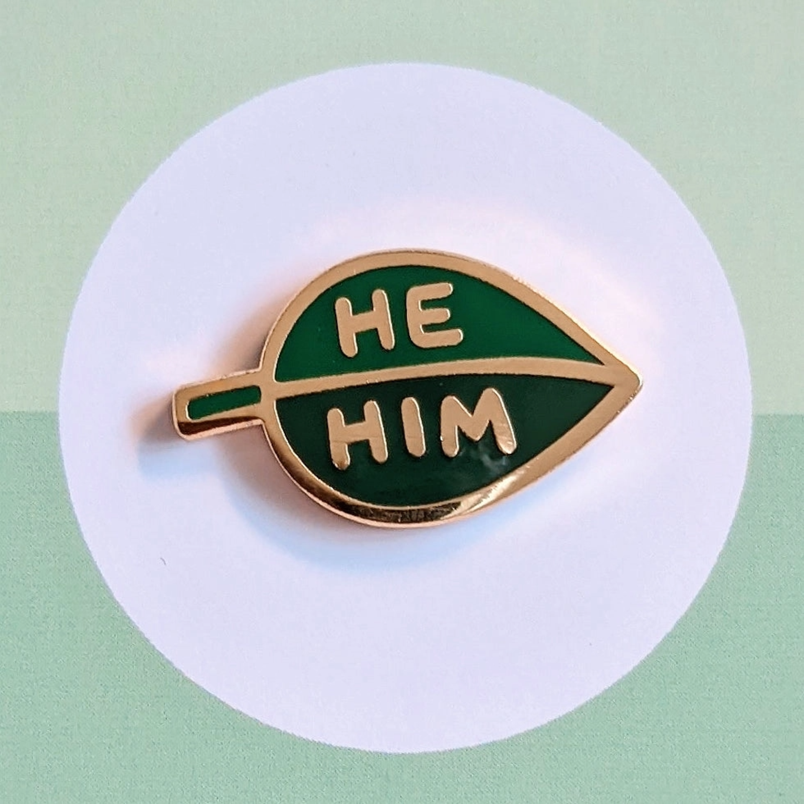 misomomo Pronoun Leaf He Him Enamel Pin