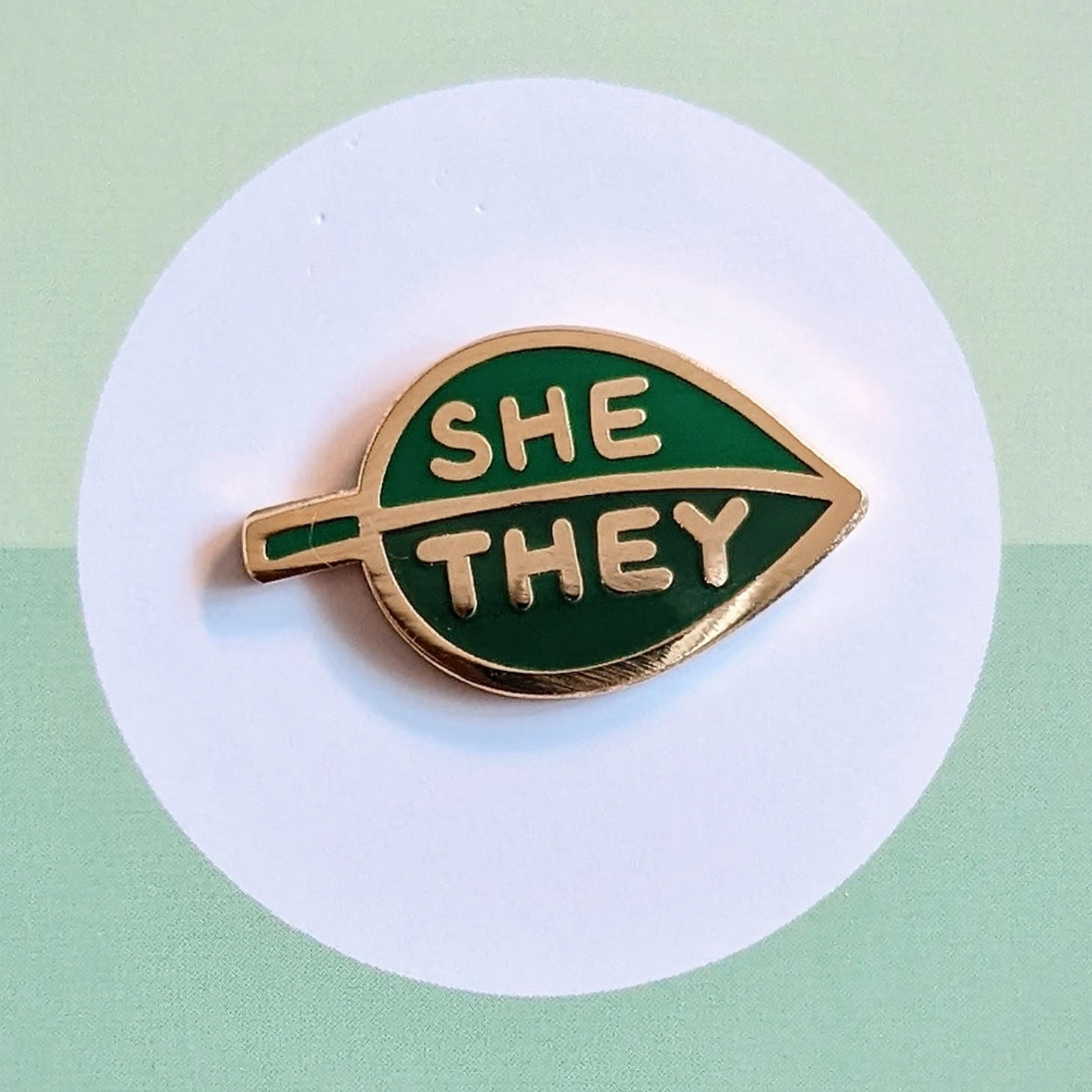 misomomo Pronoun Leaf She They Enamel Pin