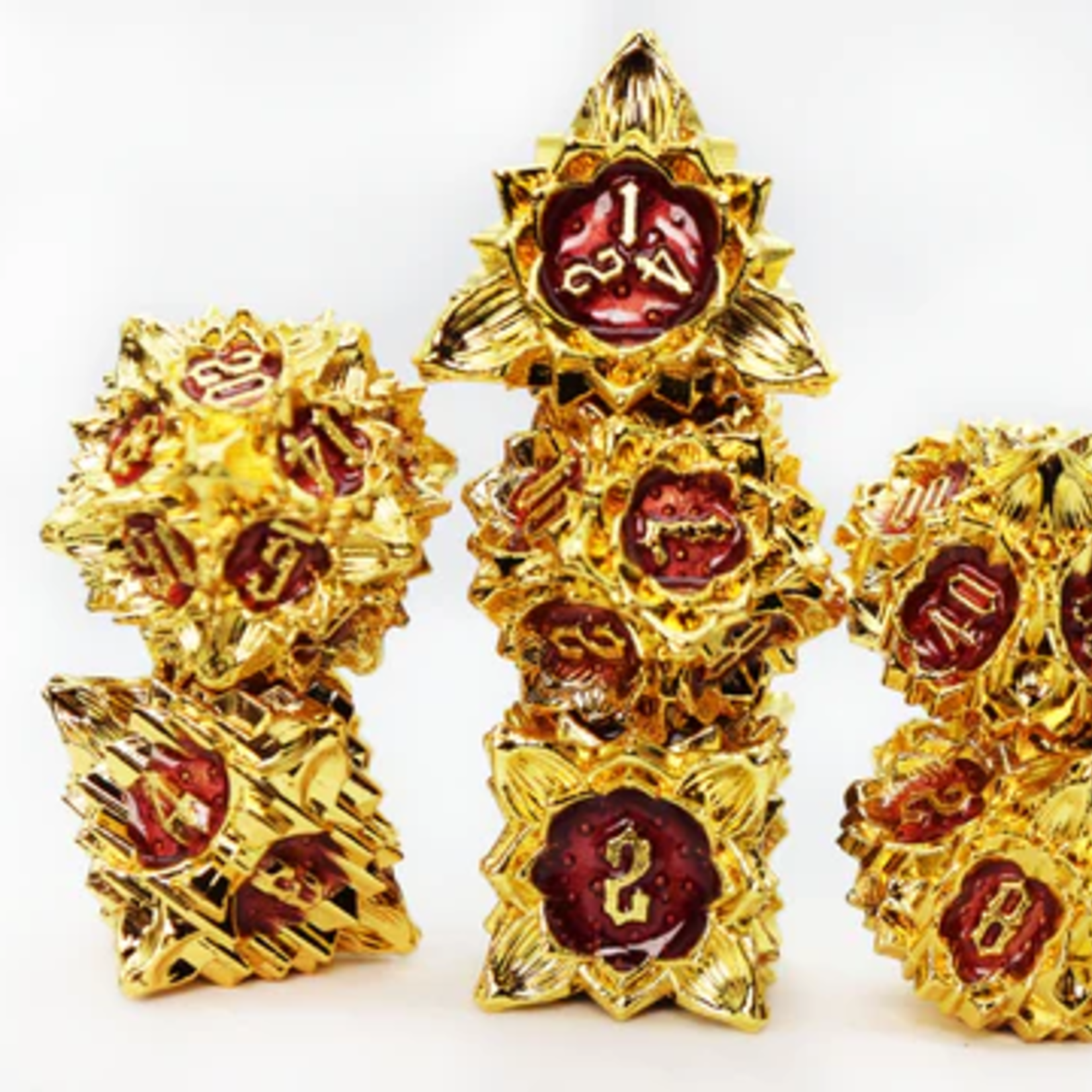 Foam Brain Games Floral Starburst Carmine Canna Metal RPG dice 7 die set