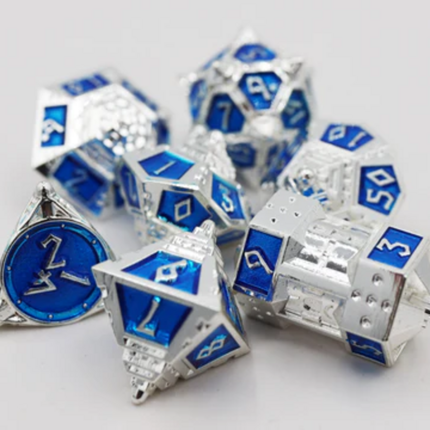 Foam Brain Games Dice 51 Interstellar Indigo RPG Metal Dice 7 die set