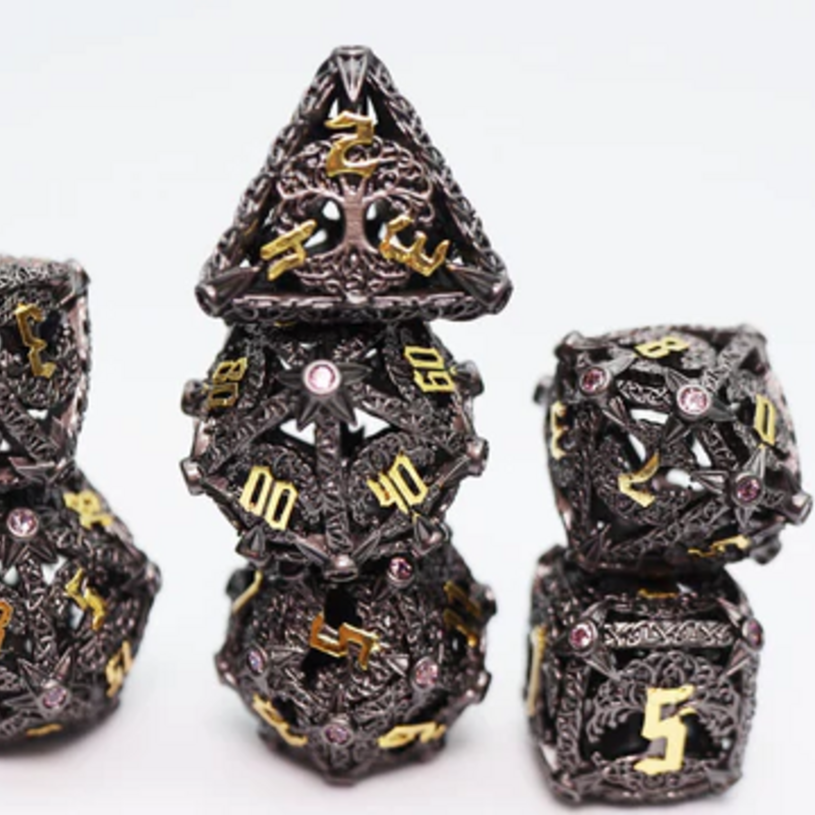 Foam Brain Games Trees of Virtue Tree of Vigilance Hollow Metal RPG dice 7 die set