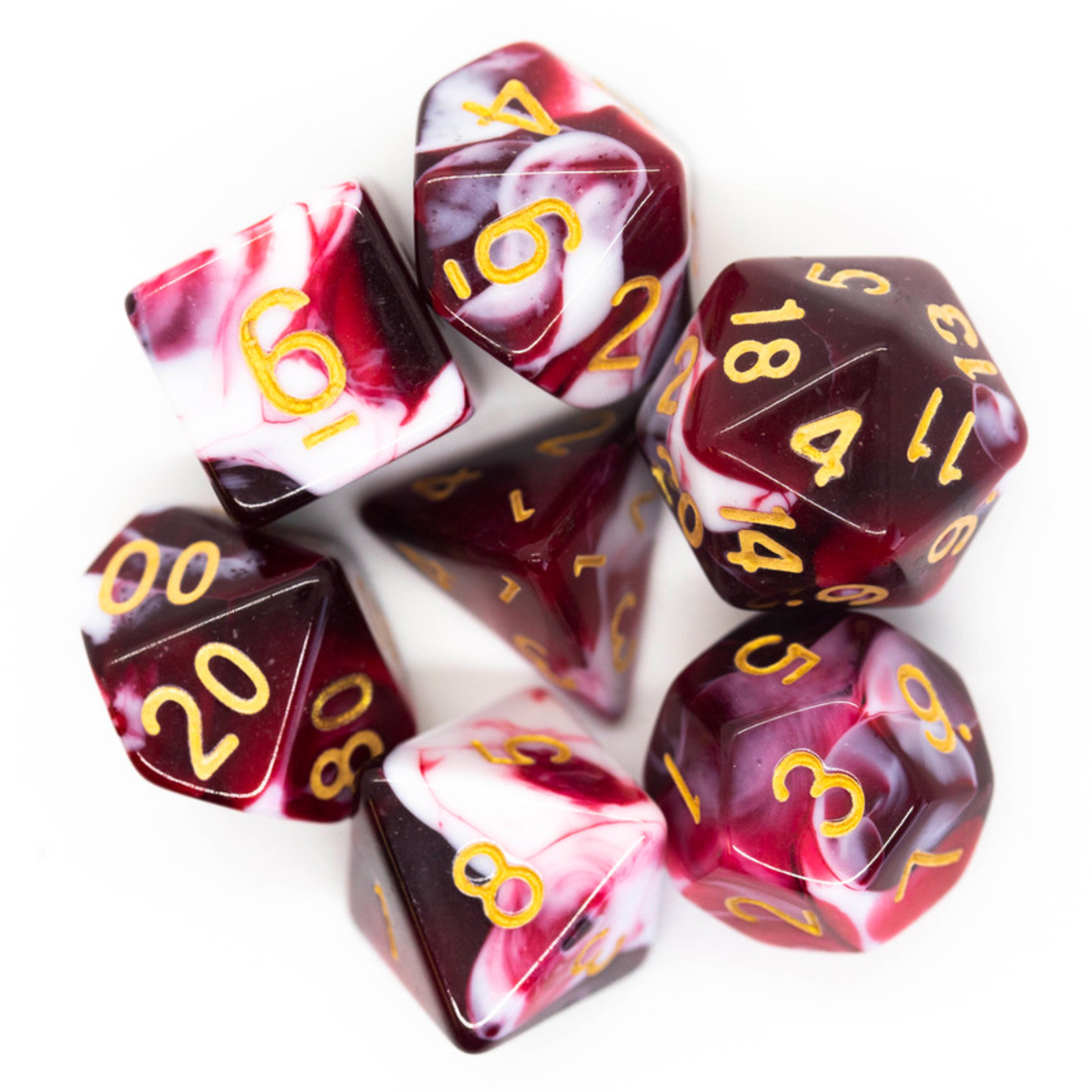 Old School Dice Old School Vorpal Blood Red and White w/ Gold RPG Dice 7 die set