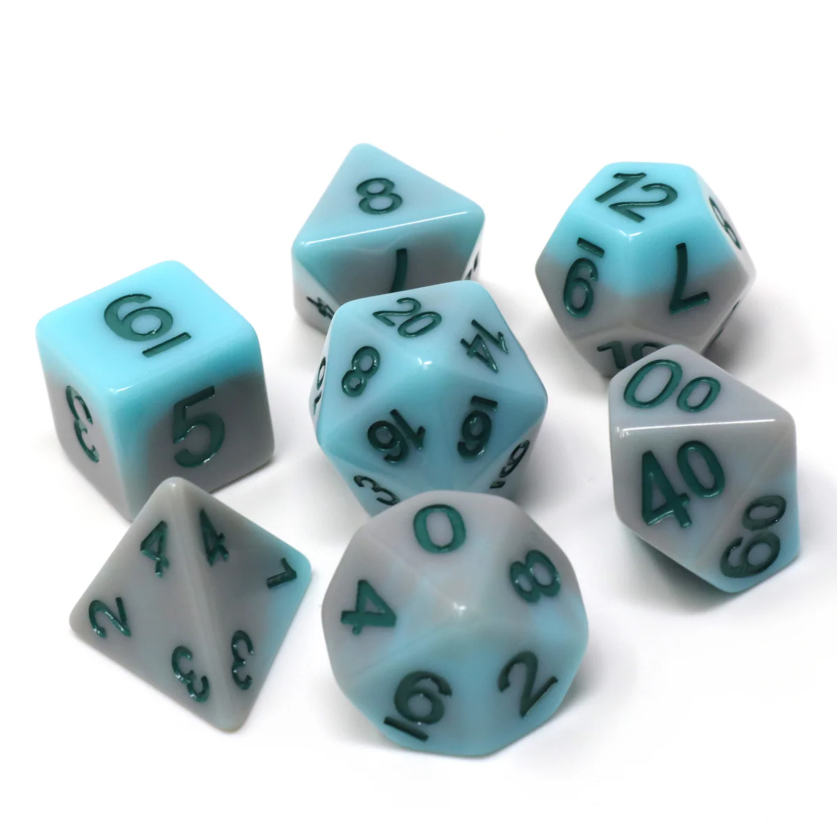 Die Hard RPG Set Beach Blue w/ Green Polyhedral 7 die set