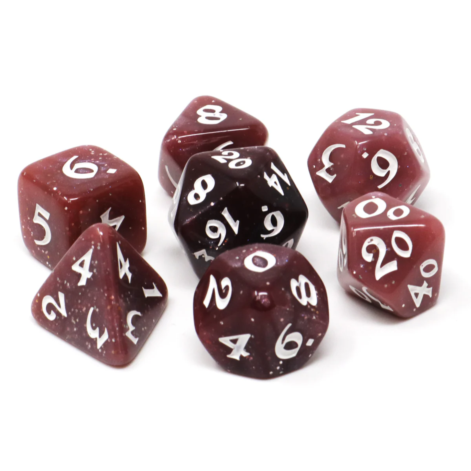 Die Hard RPG Set Rerolls Recycled Dice Red w/ White Polyhedral 7 die set